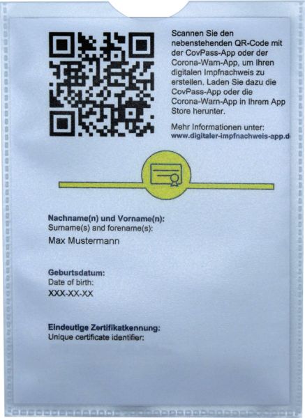 Einsteckhülle Schutzhülle für EU-Covid-19 Impfzertifikat - Pack a 2 Stück